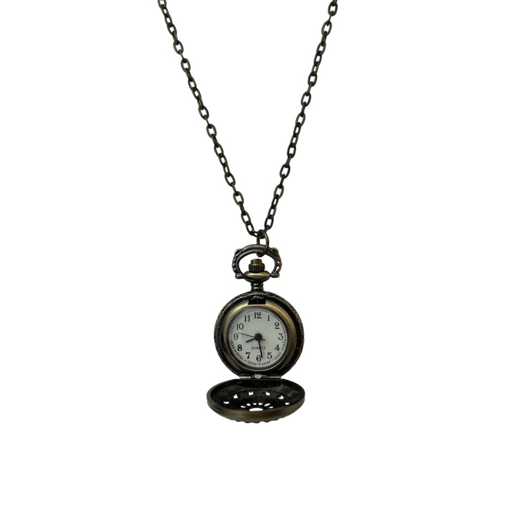 Vintage Bronze Pocket Watch Necklace